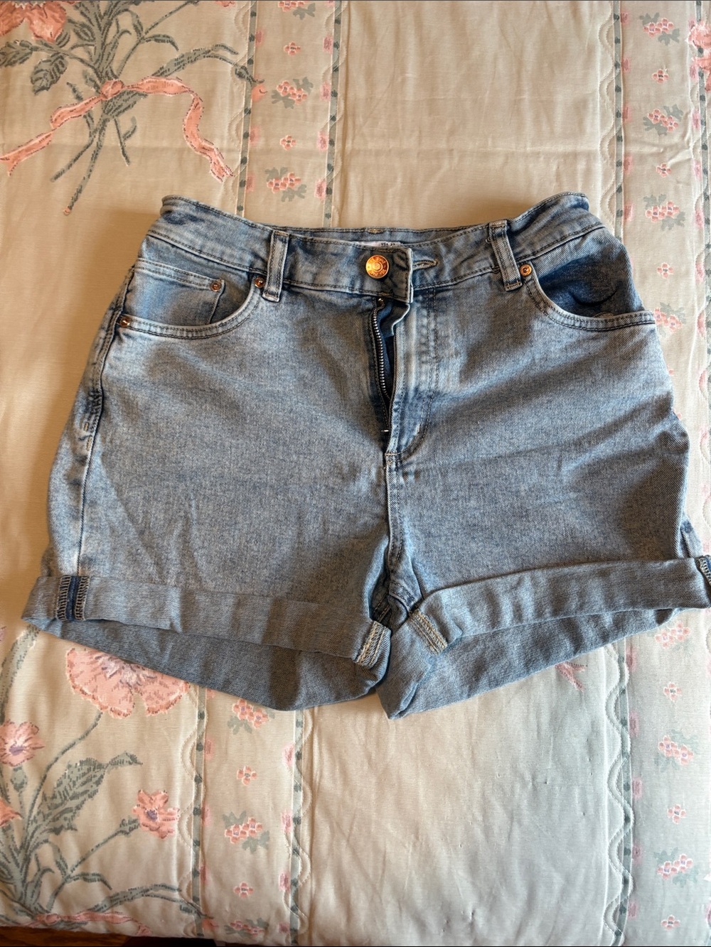 Dex Light Blue Rolled-Hem Denim Shorts